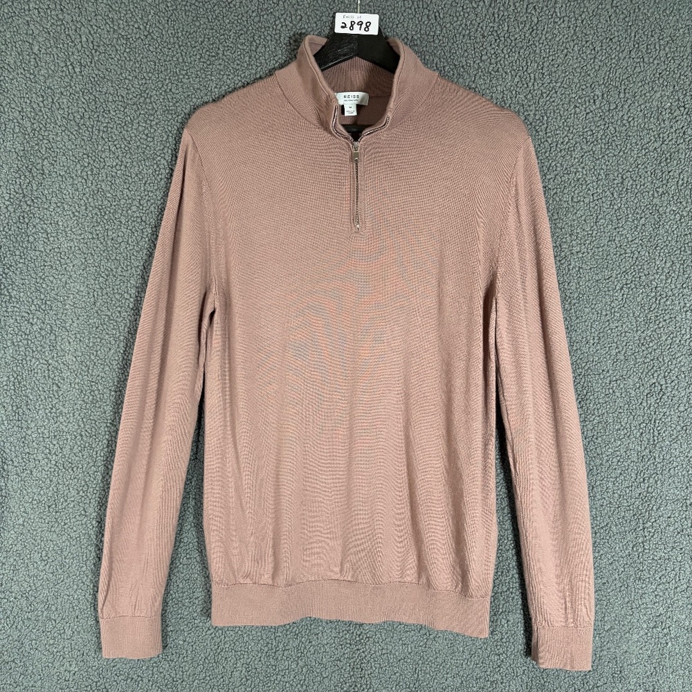 Reiss Merino Wool Half Zip Funnel Neck Jumper Sweater - Men's Size M - Tan Pink